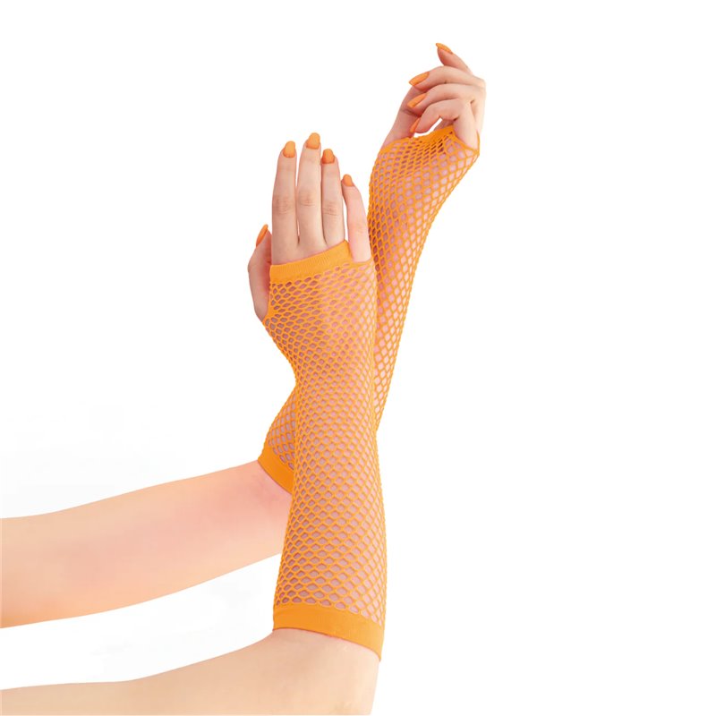 1 sæt Fingerløse Neon orange Nethandsker albue handsker 24 cm
