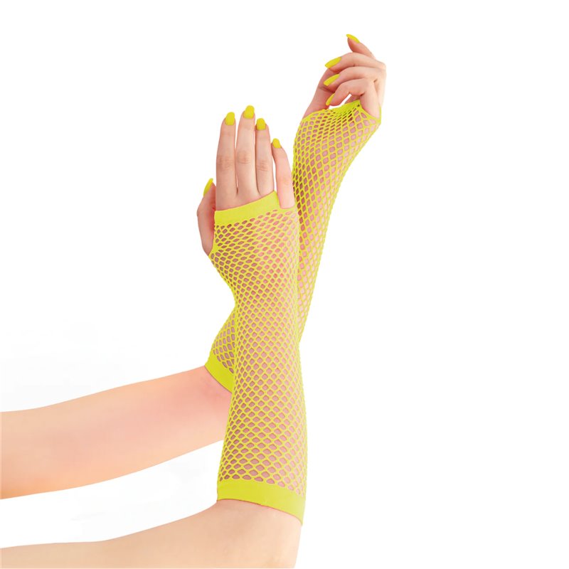 1 sæt Fingerløse Neon gul Nethandsker albue handsker 24 cm