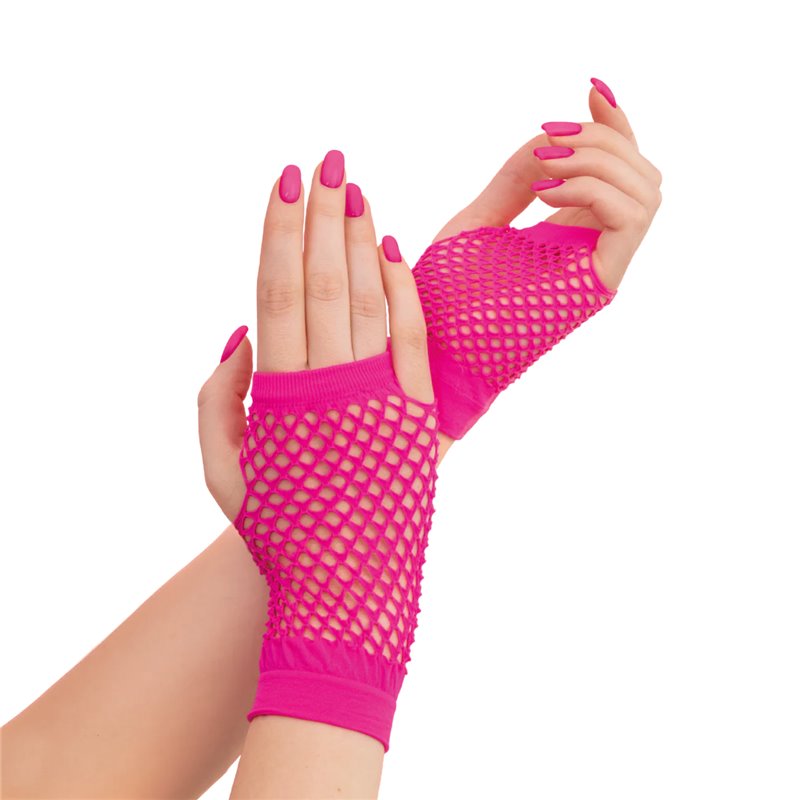 1 sæt Fingerløse Nethandsker Neon pink 11 cm handsker