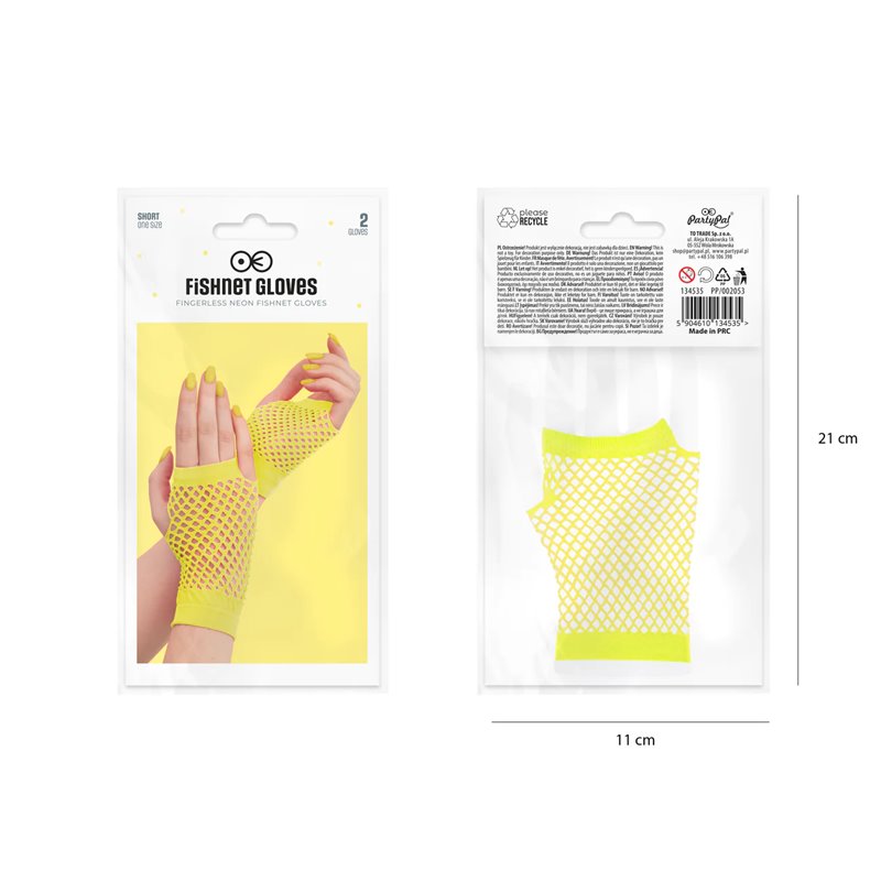 1 sæt Fingerløse Nethandsker Neon gul 11 cm handsker 1 sæt Fingerløse Nethandsker Neon gul 11 cm handsker