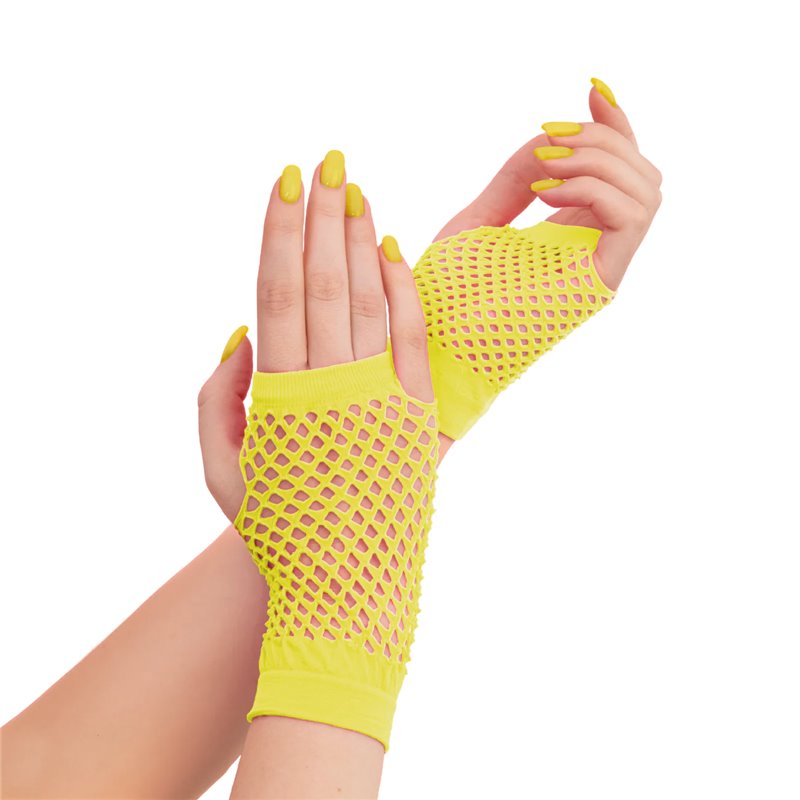 1 sæt Fingerløse Nethandsker Neon gul 11 cm handsker 1 sæt Fingerløse Nethandsker Neon gul 11 cm handsker