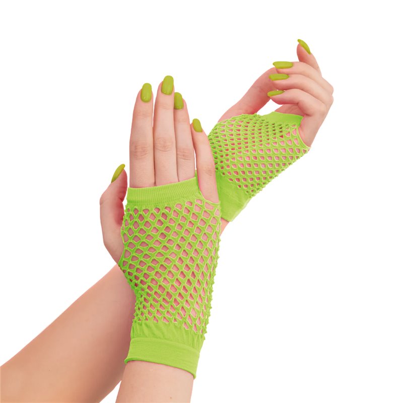 1 sæt Fingerløse Nethandsker Neon grøn 11 cm handsker
