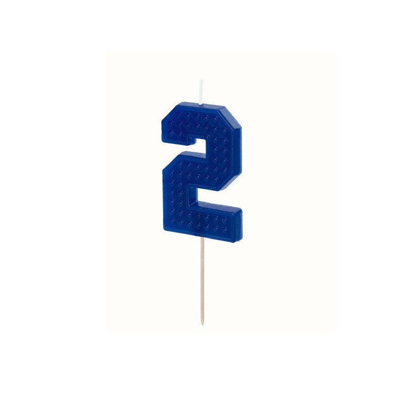 2-tal Fødselsdagslys i Blå med Murstensmønster, 6 cm