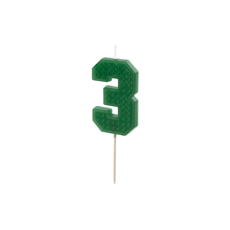 Grøn Fødselsdagslys Nummer 3 med Murstensmønster, 6 cm