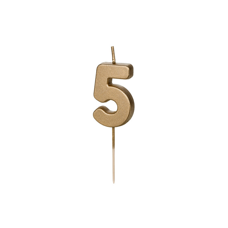 Guld Fødselsdagslys Nummer 5, 5,5 cm - Perfekt til Festen