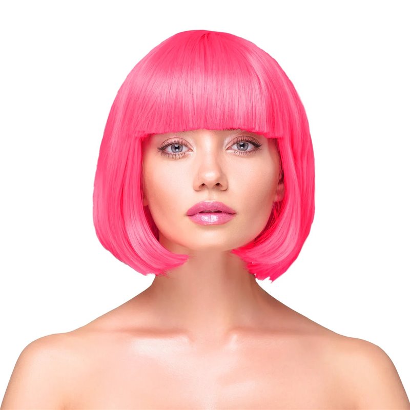 1 stk. Deluxe kort glat Neon pink paryk - Lys op enhver fest 1 stk. Deluxe kort glat Neon pink paryk - Lys op enhver fest