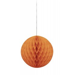 1 stk. Honeycomb Dekorationskugle i Orange Silkepapir – 20 cm Bikubeformet Festpynt, Genanvendelig