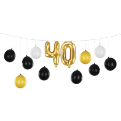 Ballonguirlande 40 Års Sort, Guld & Hvid – Luksuriøs dekoration til milepælsfest