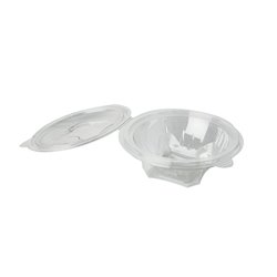 50 stk. Delikatesse- og Salatbæger med Hængslet Låg, PET Rund, 375 ml - Transparent 50 stk. Delikatesse- og Salatbæger med Hængslet Låg, PET Rund, 375 ml - Transparent