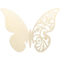 10 stk. Bordkort sommerfugl med udskårne designs- perlemor creme