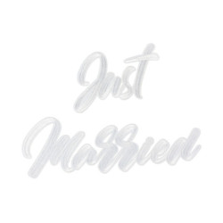 1 stk. "Just Married" strygemærke i hvid, størrelse 30x18cm, perfekt til bryllupsudstyr 1 stk. "Just Married" strygemærke i hvid, størrelse 30x18cm, perfekt til bryllupsudstyr