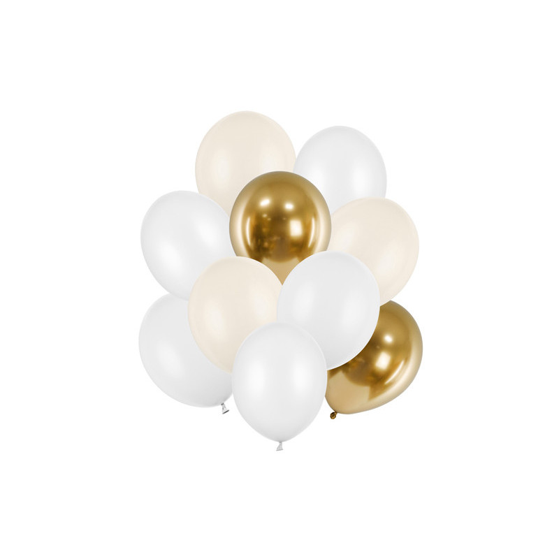 Luksus Latex Ballon Sæt, Mix af Farver (10 stk.) - Pastel Alabaster, Metallisk Hvid, Pastel Hvid & Glossy Guld Luksus Latex Ballon Sæt, Mix af Farver (10 stk.) - Pastel Alabaster, Metallisk Hvid, Pastel Hvid & Glossy Guld