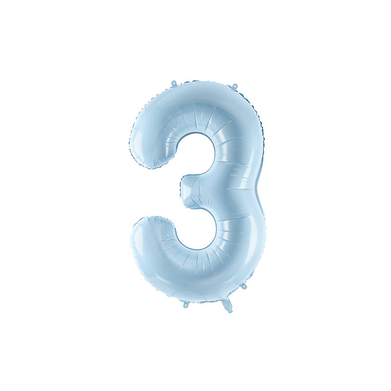 1 stk. lysblå pastel folieballon 3 tal 72 cm til luft og helium inkl. sugerør til oppustning 1 stk. lysblå pastel folieballon 3 tal 72 cm til luft og helium inkl. sugerør til oppustning