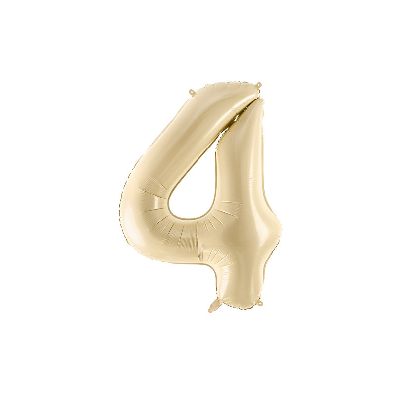 1 stk. Folieballon tal "4", beige, 72 cm, inklusiv sugerør til oppustning 1 stk. Folieballon tal "4", beige, 72 cm, inklusiv sugerør til oppustning