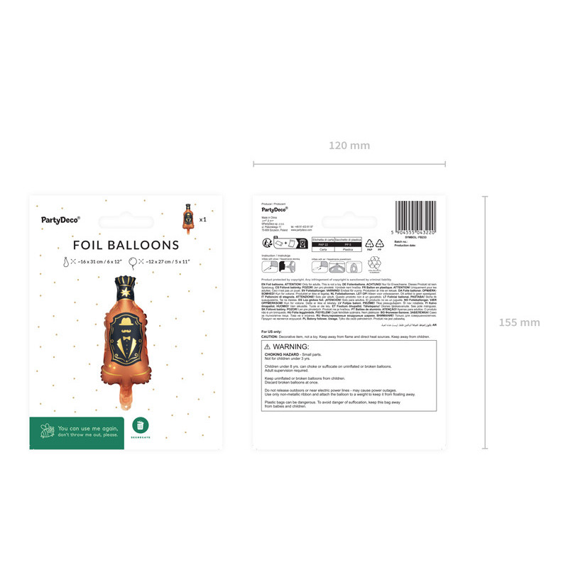 1 stk. Folieballon whiskyflaske til guirlander, 27 x 12 cm, inkl. sugerør til luftfyldning 1 stk. Folieballon whiskyflaske til guirlander, 27 x 12 cm, inkl. sugerør til luftfyldning
