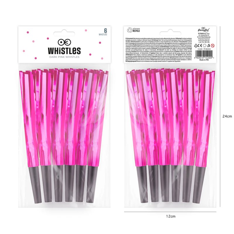6 stk. Partyhorn i metallic farver, Fuchsia frynser, perfekt til bryllup, konfirmation og festlig dekoration 6 stk. Partyhorn i metallic farver, Fuchsia frynser, perfekt til bryllup, konfirmation og festlig dekoration