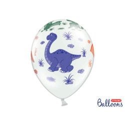 50 stk. Balloner Dinosaurer Pastel Ren Hvid – Femfarvet Print 30 cm Festklar