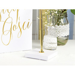 Perlemors Hvid Penholder med Guldpen, Elegant Papirdesign 8x8x16.5 cm