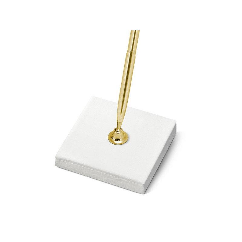 Perlemorslyse penholder med guldpen, elegant papirdesign 8x8x16.5 cm