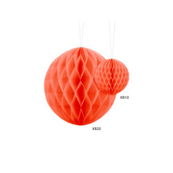 1 stk. Honeycomb kugle i orange, diameter ca. 20 cm, genanvendelig med klips til montering og brug