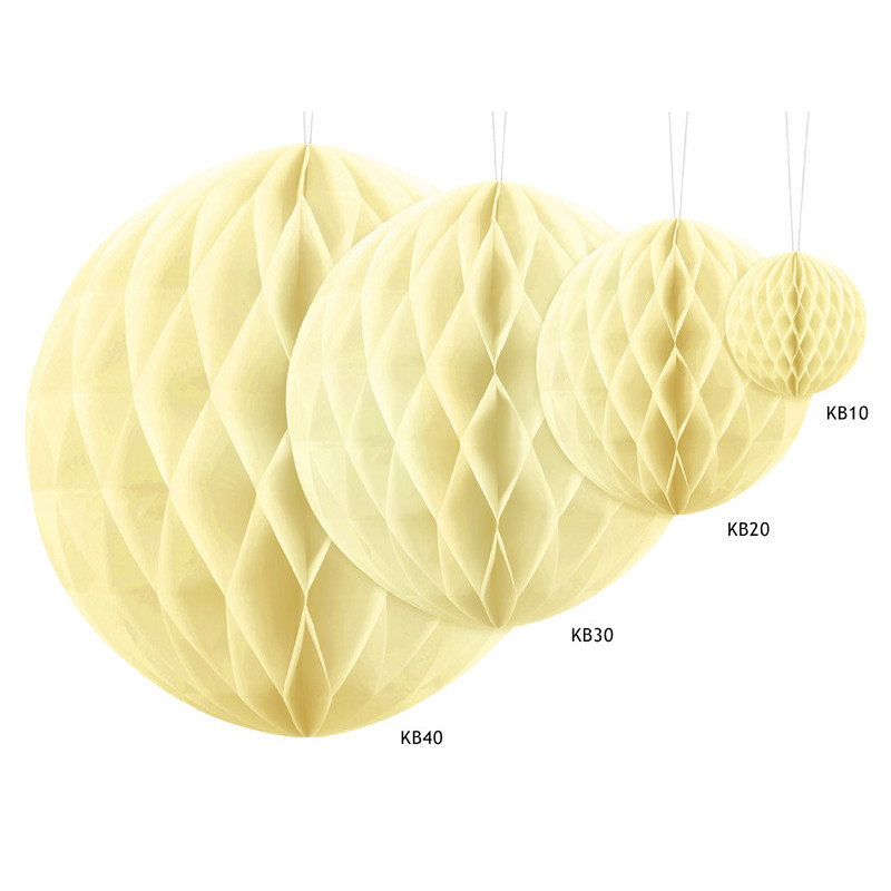 1 stk. Honeycomb kugle i Creme diameter ca. 20 cm, genanvendelig med klips til montering