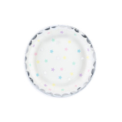 6 stk. Enhjørning-stjerner papirtallerkener, 18 cm, multifarvet