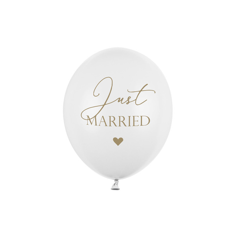 50 stk. Balloner 30 cm Pastel Hvid - Just Married Guldtryk Perfekt til Bryllup