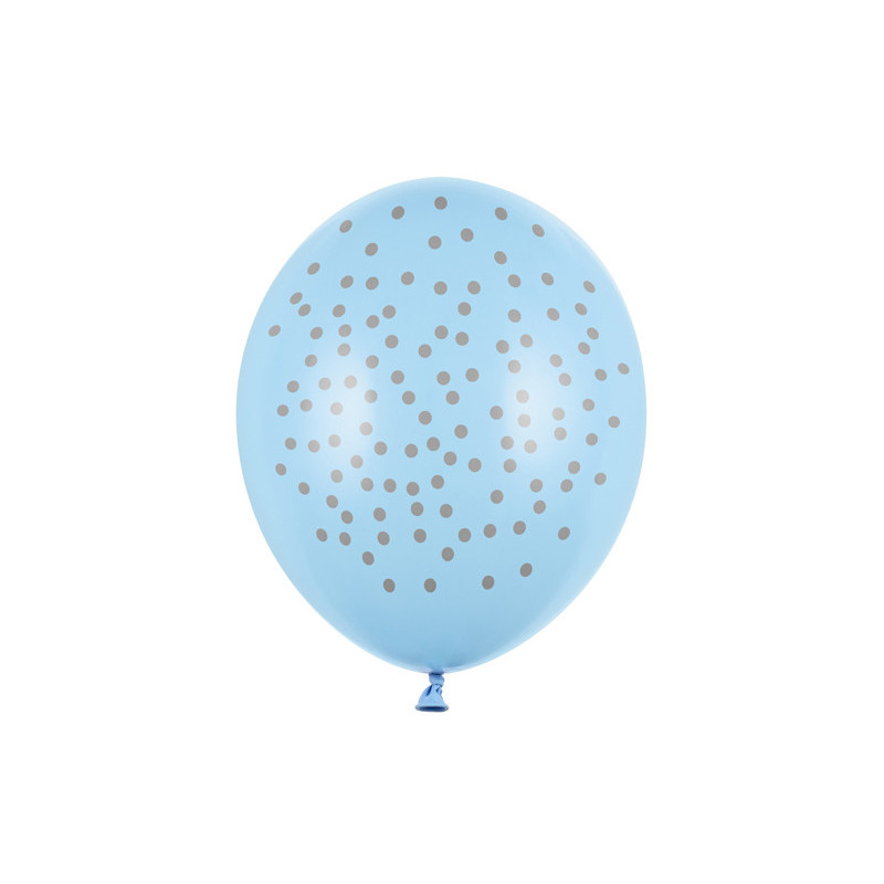 6 stk. Balloner pastel babyblå sølvprikker – Elegant 30 cm festdekoration til enhver lejlighed