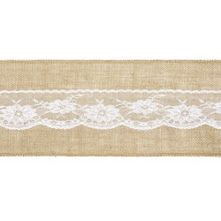 1 stk. burlap stolbånd med blondekant, 15cm bredde og 2.75m længde