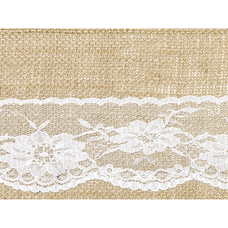 1 stk. burlap stolbånd med blondekant, 15cm bredde og 2.75m længde