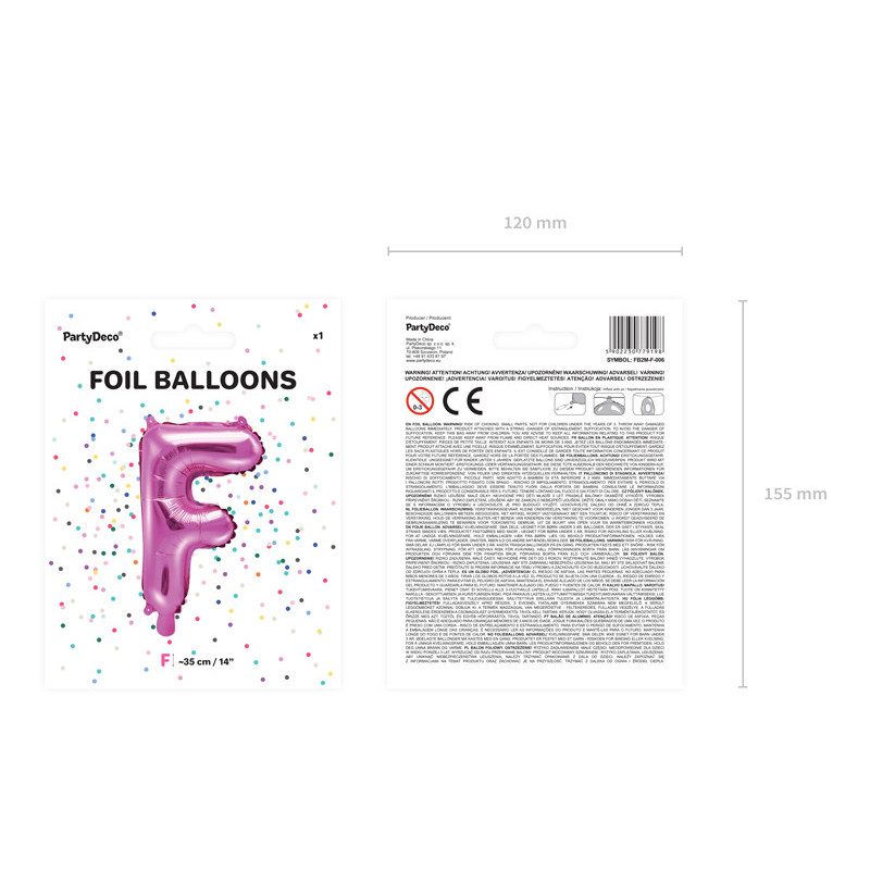 1 stk. Folieballon Bogstav F hot pink 35 cm – Nem oppustning og ophængning