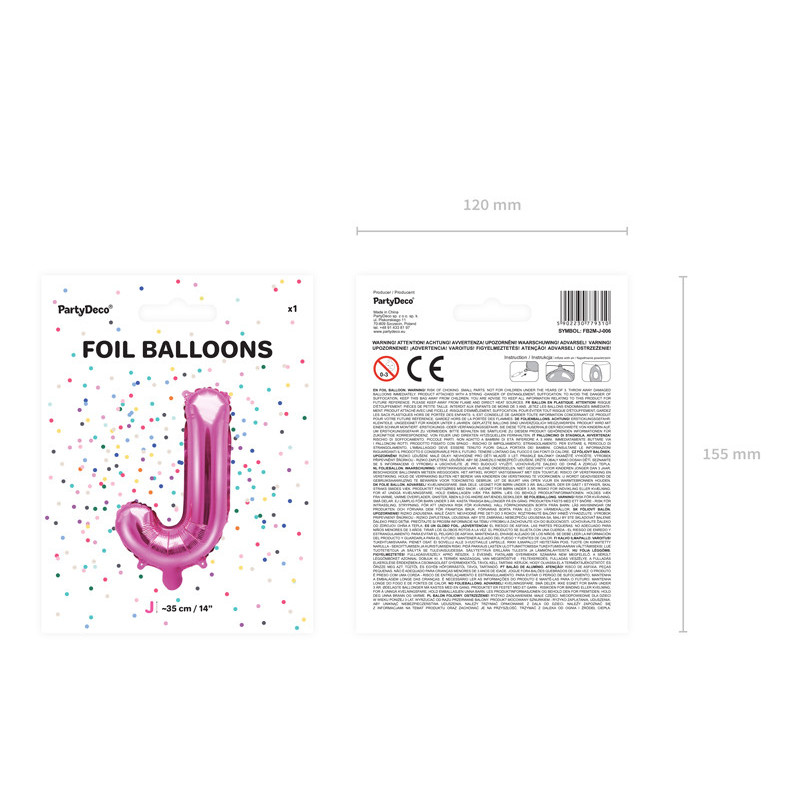 1 stk. Folieballon Hot Pink J Bogstav – 35 cm Nem Oppustning Perfekt til Festpynt