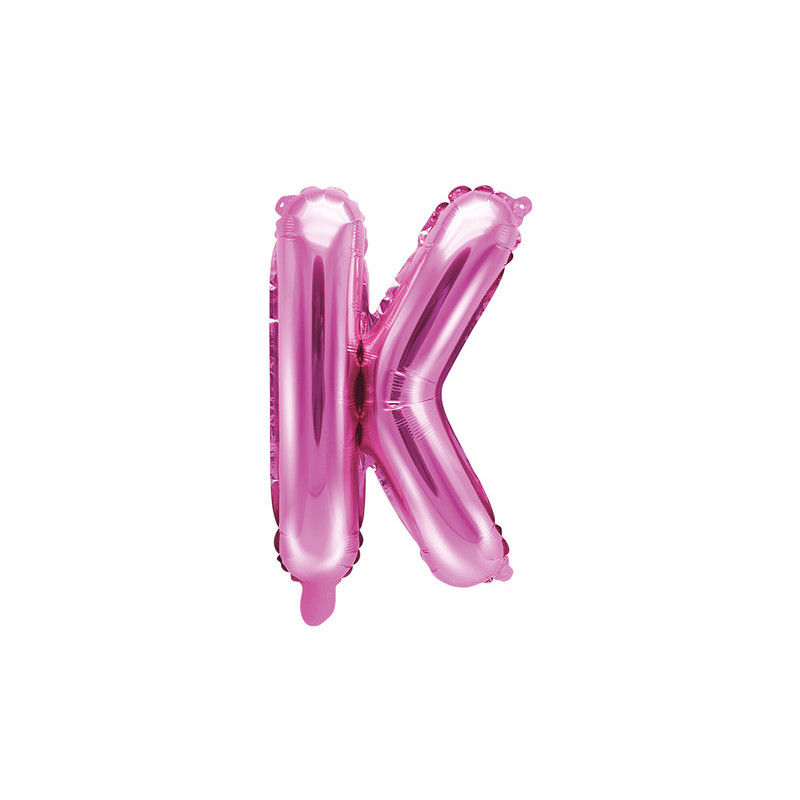 1 stk. Hot pink K folieballon 35 cm – Nem ophængning med automatisk lukning