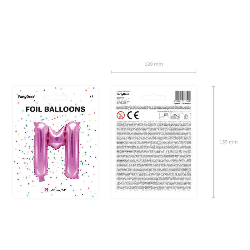1 stk. Folieballon Bogstav M hot pink – 35 cm festdekoration med nem oppustning
