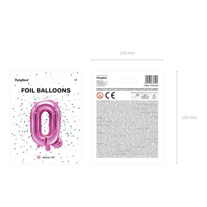 1 stk. Folieballon Bogstav Q Hot Pink – 35 cm med Automatisk Lukkesystem til Fest