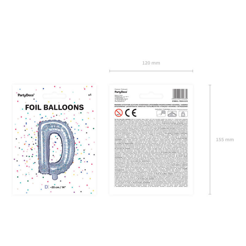 1 stk. Holografisk Folieballon Bogstav D - Nem Oppustning 35 cm Festdekoration