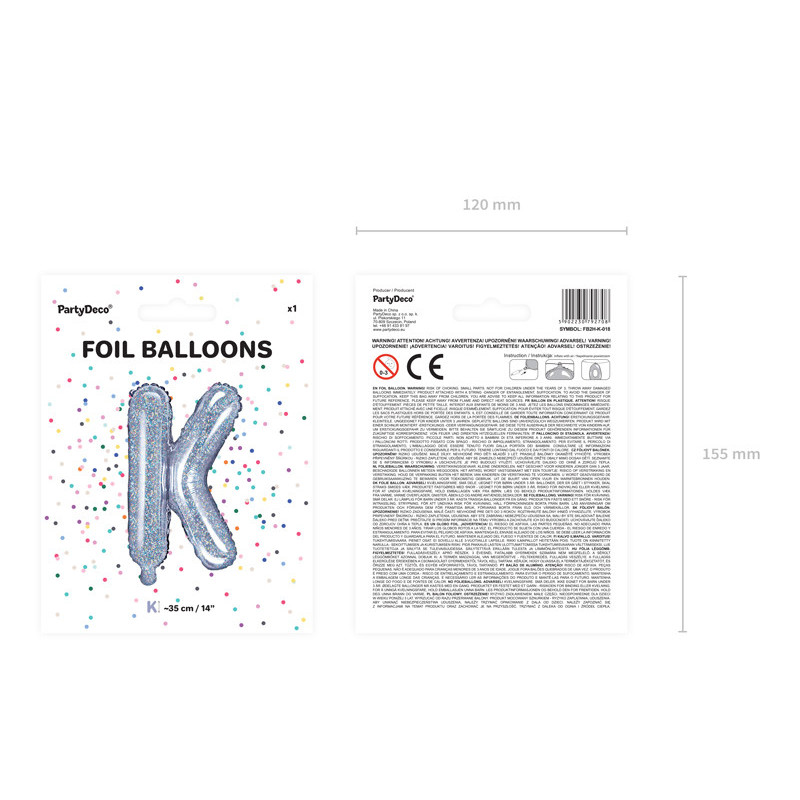 1 stk. Holografisk K Folieballon 35 cm – Automatisk Lukning til Festpynt