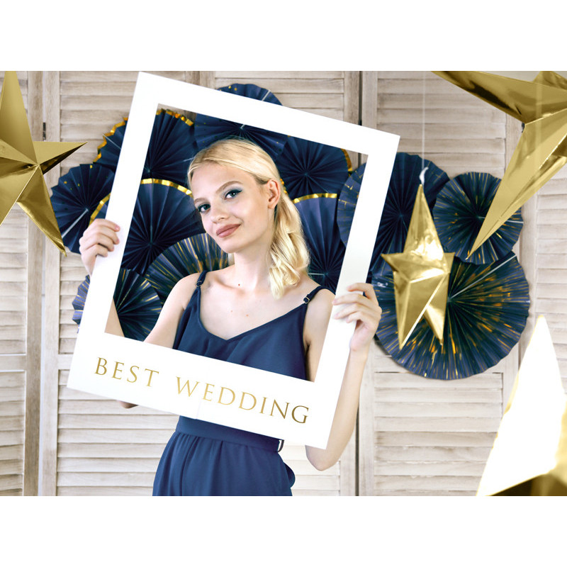 1 stk. Guldindrammet bryllups-selfie fotokit med rekvisitter og balloner, 50 dele