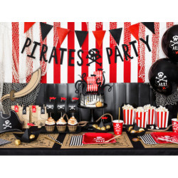 6 stk. Sorte piratfest papirbåde med røde flag, 19x10x14 cm