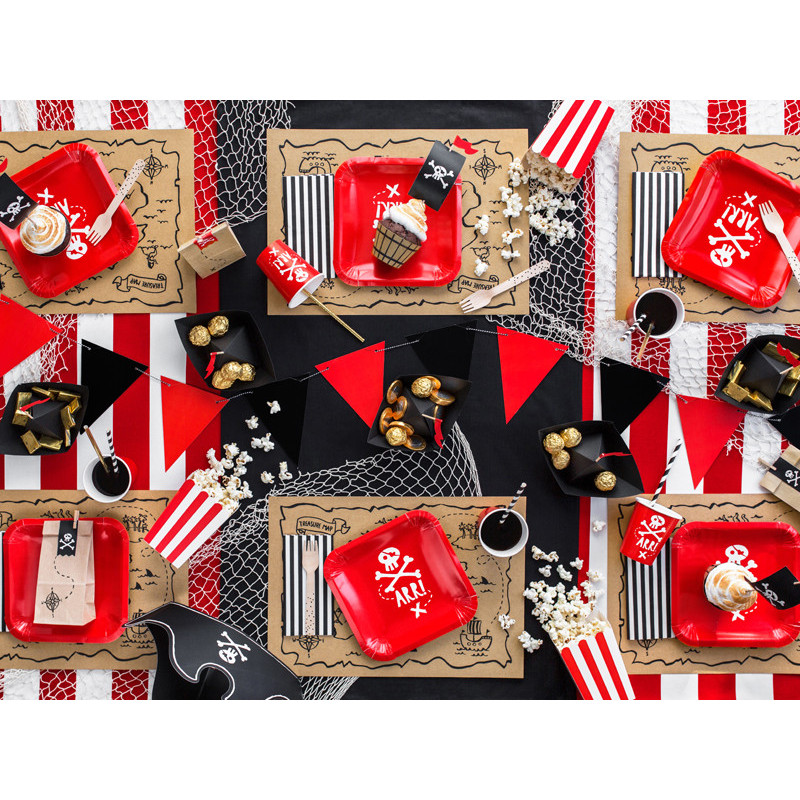 30 stk. Sorte piratfest kraftpapir dækkeservietter 40x30cm miljøvenlige og robuste