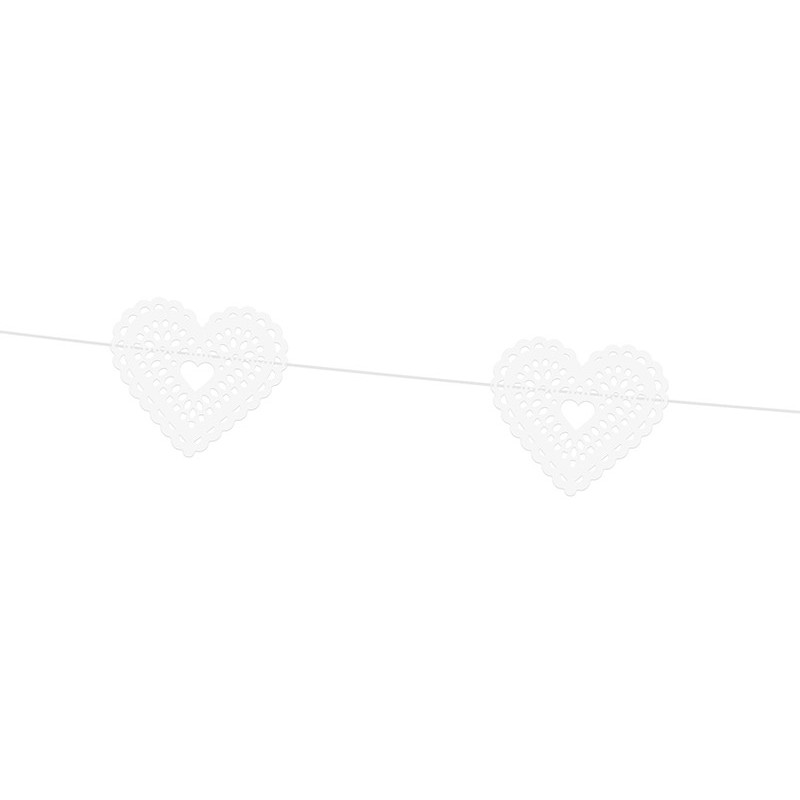 1 stk. Hvid papirhjerte-girlande 1.8m x 8cm – Romantisk dekoration til bryllup & fest