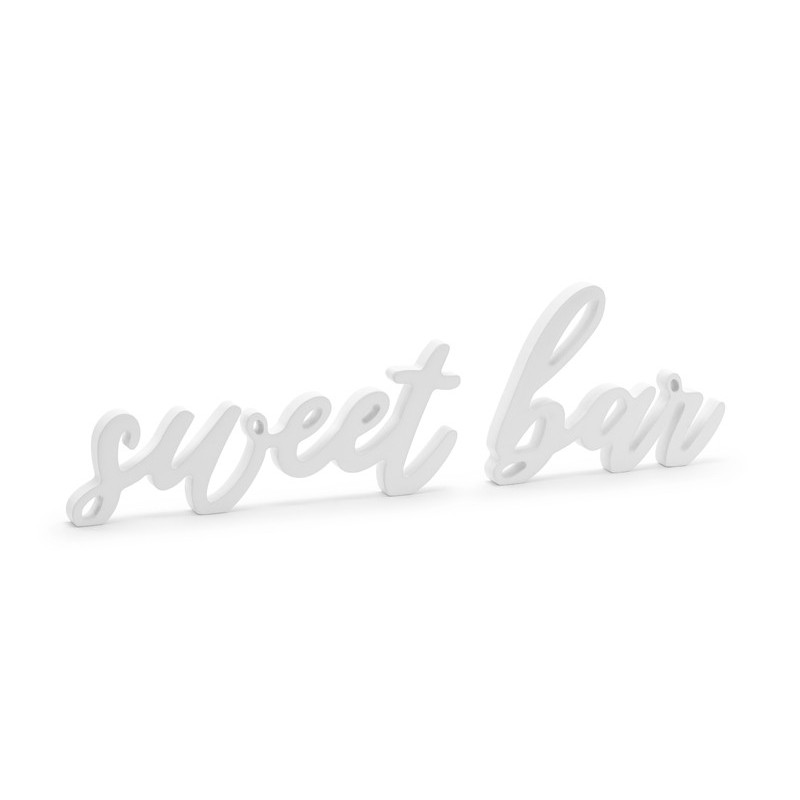 1 stk. Hvid træindskrift 'Sweet Bar', perfekt til fest, 37x10 cm