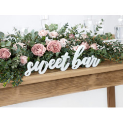 1 stk. Hvid træindskrift 'Sweet Bar', perfekt til fest, 37x10 cm