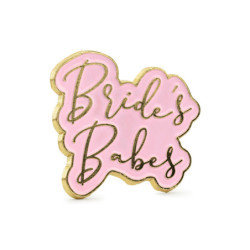 1 stk. Guldmetallisk brude-babes emalje pin med pink print, 3.5x3cm