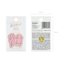 1 stk. Guldmetallisk brude-babes emalje pin med pink print, 3.5x3cm