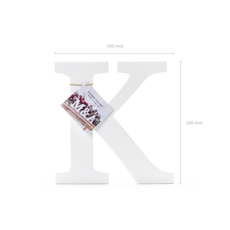 Træbogstav K - hvid 20 cm høj