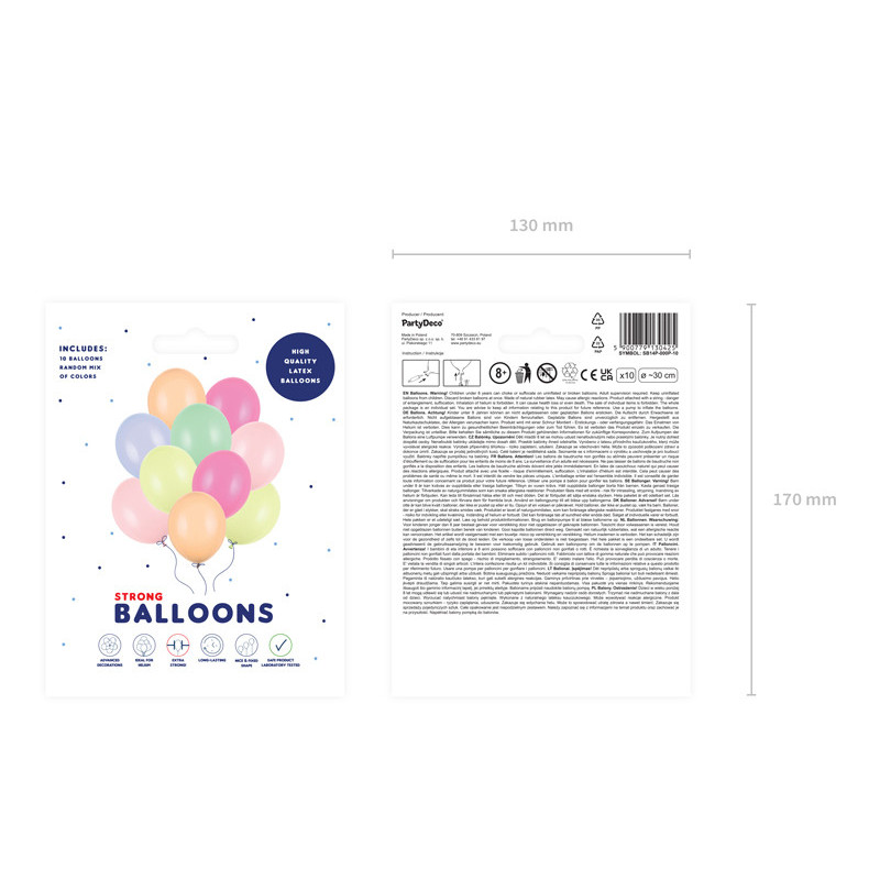 10 stk. Latexballoner mix pastelfarver 12" - Perfekt til festdekorationer og heliumbrug