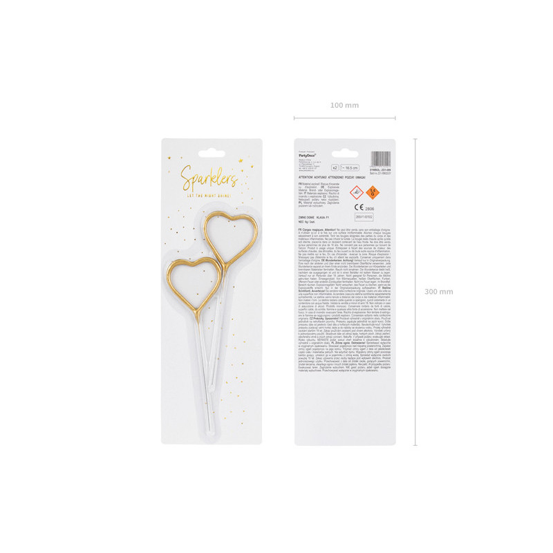 2 stk. Stjernekaster i Hjerteformet Guld brændetid: 30 sek. ca.