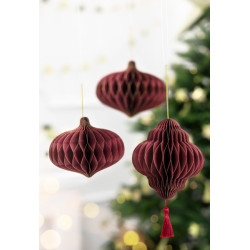 1 stk. Dyb rød oval papir bivoks ornament, 18x15cm, genbrugelig og let at hænge op