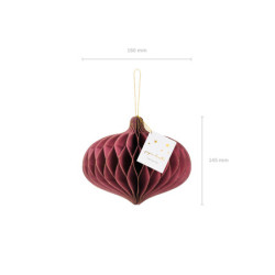 1 stk. Dyb rød oval papir bivoks ornament, 18x15cm, genbrugelig og let at hænge op
